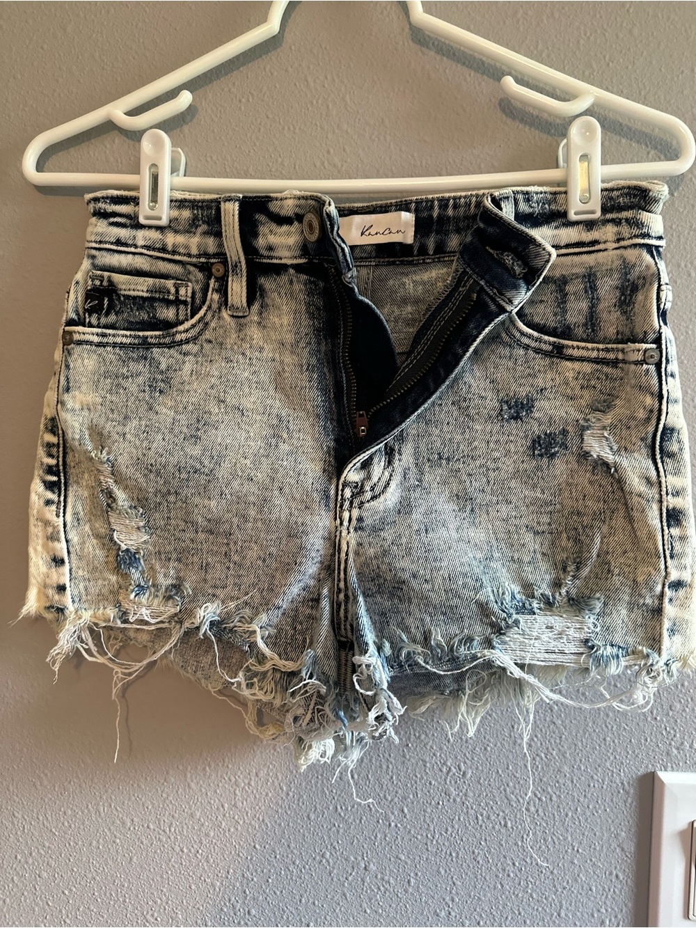 Kancan Women's Acid Wash Distressed Denim Shorts